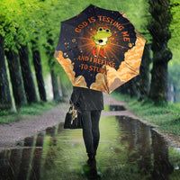 Grumpy Frog Umbrella with Refuse to Study Quote and Starburst Pattern