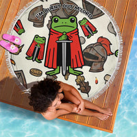 Funny Cartoon Knight Frog Beach Blanket Medieval Mood Meme