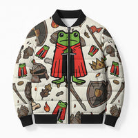 Funny Cartoon Knight Frog Bomber Puffer Jacket Medieval Mood Meme