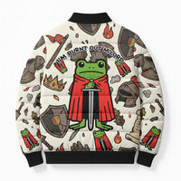 Funny Cartoon Knight Frog Bomber Puffer Jacket Medieval Mood Meme