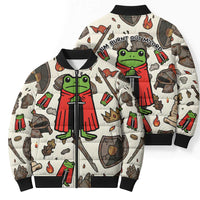 Funny Cartoon Knight Frog Bomber Puffer Jacket Medieval Mood Meme