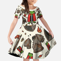 Funny Cartoon Knight Frog Kid Short Sleeve Dress Medieval Mood Meme