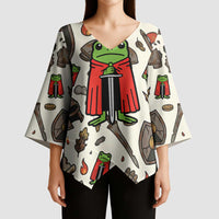 Funny Cartoon Knight Frog Kimono Sleeve Blouse Medieval Mood Meme