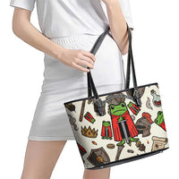 Funny Cartoon Knight Frog Leather Tote Bag Medieval Mood Meme
