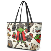 Funny Cartoon Knight Frog Leather Tote Bag Medieval Mood Meme