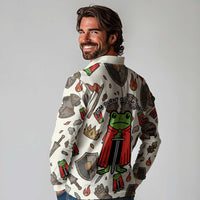 Funny Cartoon Knight Frog Long Sleeve Polo Shirt Medieval Mood Meme