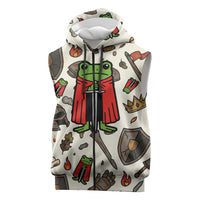 Funny Cartoon Knight Frog Sleeveless Zip Hoodie Medieval Mood Meme