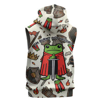 Funny Cartoon Knight Frog Sleeveless Zip Hoodie Medieval Mood Meme