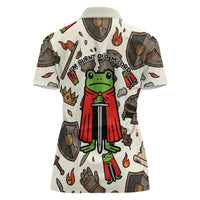 Funny Cartoon Knight Frog Women Polo Shirt Medieval Mood Meme