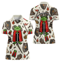 Funny Cartoon Knight Frog Women Polo Shirt Medieval Mood Meme