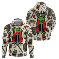 Funny Cartoon Knight Frog Zip Hoodie Medieval Mood Meme