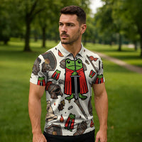 Funny Cartoon Knight Frog Zipper Polo Shirt Medieval Mood Meme