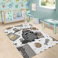I Require Snacks Raccoon Area Rug Cute Bandit Raccoon Chaos with a Knife