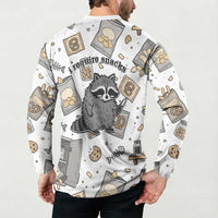 I Require Snacks Raccoon Button Sweatshirt Cute Bandit Raccoon Chaos with a Knife