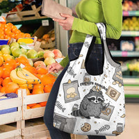 I Require Snacks Raccoon Grocery Bag Cute Bandit Raccoon Chaos with a Knife