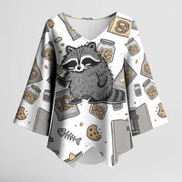 I Require Snacks Raccoon Kimono Sleeve Blouse Cute Bandit Raccoon Chaos with a Knife