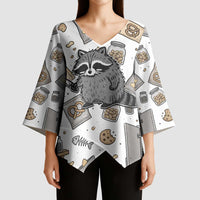 I Require Snacks Raccoon Kimono Sleeve Blouse Cute Bandit Raccoon Chaos with a Knife