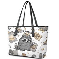 I Require Snacks Raccoon Leather Tote Bag Cute Bandit Raccoon Chaos with a Knife