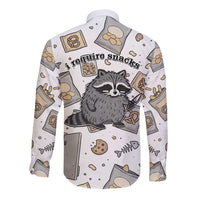 I Require Snacks Raccoon Long Sleeve Button Shirt Cute Bandit Raccoon Chaos with a Knife
