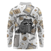 I Require Snacks Raccoon Long Sleeve Polo Shirt Cute Bandit Raccoon Chaos with a Knife