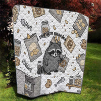 I Require Snacks Raccoon Quilt Cute Bandit Raccoon Chaos with a Knife