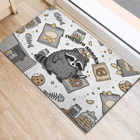 I Require Snacks Raccoon Rubber Doormat Cute Bandit Raccoon Chaos with a Knife