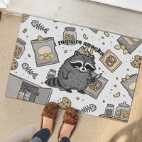 I Require Snacks Raccoon Rubber Doormat Cute Bandit Raccoon Chaos with a Knife