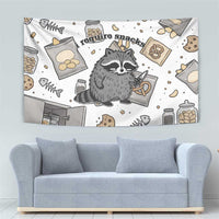 I Require Snacks Raccoon Tapestry Cute Bandit Raccoon Chaos with a Knife