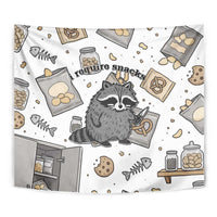 I Require Snacks Raccoon Tapestry Cute Bandit Raccoon Chaos with a Knife