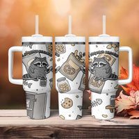 I Require Snacks Raccoon Tumbler With Handle Cute Bandit Raccoon Chaos with a Knife