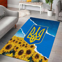 Ukraine Pride Area Rug Map, Flag & Tryzub with Sunflower Field Patriotic