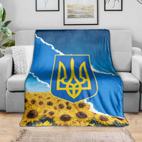 Ukraine Pride Blanket Map, Flag & Tryzub with Sunflower Field Patriotic