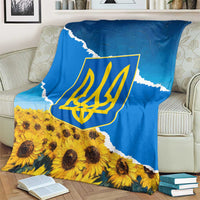 Ukraine Pride Blanket Map, Flag & Tryzub with Sunflower Field Patriotic