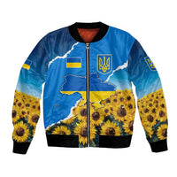 Ukraine Pride Bomber Jacket Map, Flag & Tryzub with Sunflower Field Patriotic