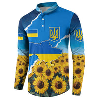Ukraine Pride Button Sweatshirt Map, Flag & Tryzub with Sunflower Field Patriotic