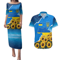 Ukraine Pride Couples Matching Puletasi and Hawaiian Shirt Map, Flag & Tryzub with Sunflower Field Patriotic