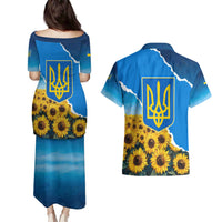 Ukraine Pride Couples Matching Puletasi and Hawaiian Shirt Map, Flag & Tryzub with Sunflower Field Patriotic