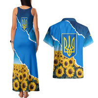 Ukraine Pride Couples Matching Tank Maxi Dress and Hawaiian Shirt Map, Flag & Tryzub with Sunflower Field Patriotic