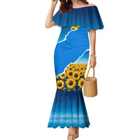 Ukraine Pride Family Matching Mermaid Dress and Hawaiian Shirt Map, Flag & Tryzub with Sunflower Field Patriotic