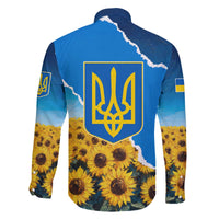 Ukraine Pride Family Matching Off The Shoulder Long Sleeve Dress and Hawaiian Shirt Map, Flag & Tryzub with Sunflower Field Patriotic