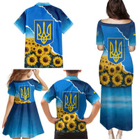 Ukraine Pride Family Matching Puletasi and Hawaiian Shirt Map, Flag & Tryzub with Sunflower Field Patriotic