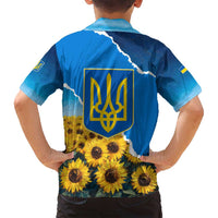 Ukraine Pride Family Matching Summer Maxi Dress and Hawaiian Shirt Map, Flag & Tryzub with Sunflower Field Patriotic