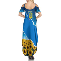 Ukraine Pride Family Matching Summer Maxi Dress and Hawaiian Shirt Map, Flag & Tryzub with Sunflower Field Patriotic