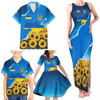 Ukraine Pride Family Matching Tank Maxi Dress and Hawaiian Shirt Map, Flag & Tryzub with Sunflower Field Patriotic