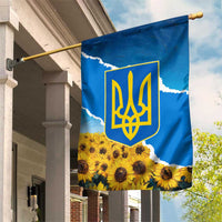 Ukraine Pride Garden Flag Map, Flag & Tryzub with Sunflower Field Patriotic