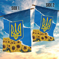 Ukraine Pride Garden Flag Map, Flag & Tryzub with Sunflower Field Patriotic