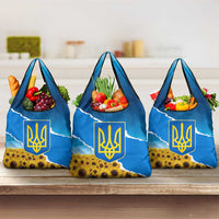 Ukraine Pride Grocery Bag Map, Flag & Tryzub with Sunflower Field Patriotic