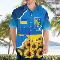 Ukraine Pride Hawaiian Shirt Map, Flag & Tryzub with Sunflower Field Patriotic