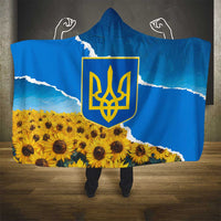 Ukraine Pride Hooded Blanket Map, Flag & Tryzub with Sunflower Field Patriotic