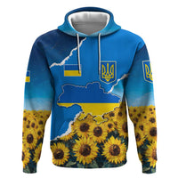 Ukraine Pride Hoodie Map, Flag & Tryzub with Sunflower Field Patriotic